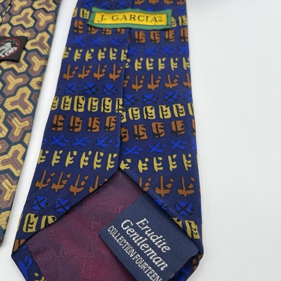 Vintage 90s Geometric Silk Tie Lot J. Garcia Greatwall Chinese Abstract Neckties - Picture 4 of 5